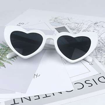 YooThink Heart Shaped Vintage Cat Eye Sunglasses for Women