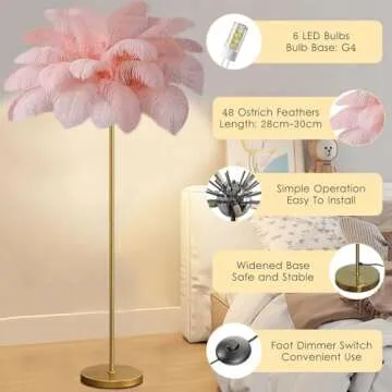 ANram Feather Lamp - Dimmable Ostrich Feather Floor Lamp