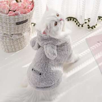 Cat Bunny Ears Costume Cute Dog Kitten Hoodies Sweater Rabbit Ears Puppy Pet Apparel (Small,Gray)
