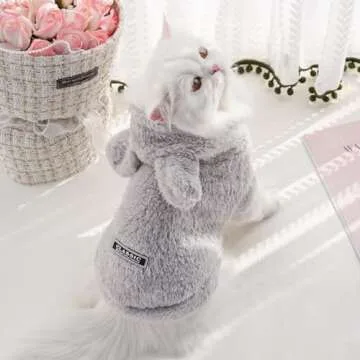 Cat Bunny Ears Costume Cute Dog Kitten Hoodies Sweater Rabbit Ears Puppy Pet Apparel (Small,Gray)