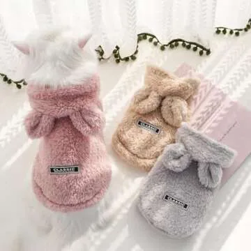 Cat Bunny Ears Costume Cute Dog Kitten Hoodies Sweater Rabbit Ears Puppy Pet Apparel (Small,Gray)