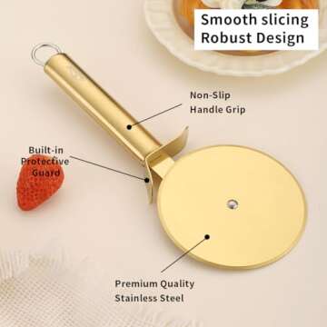 Berglander Gold Titanium Pizza Cutter for Effortless Slicing