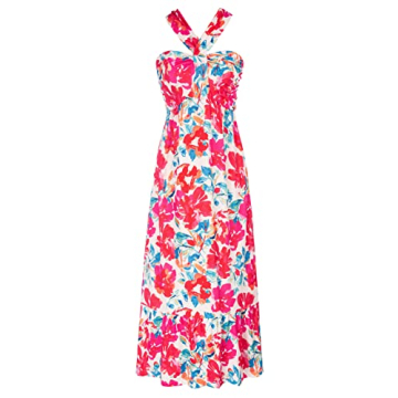 2024 Summer Women's Criss Cross Halterneck Flowy Boho Maxi Beach Dress Multicolor XL