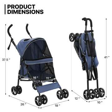 MoNiBloom 4-Wheel Pet Stroller with Sun Cover