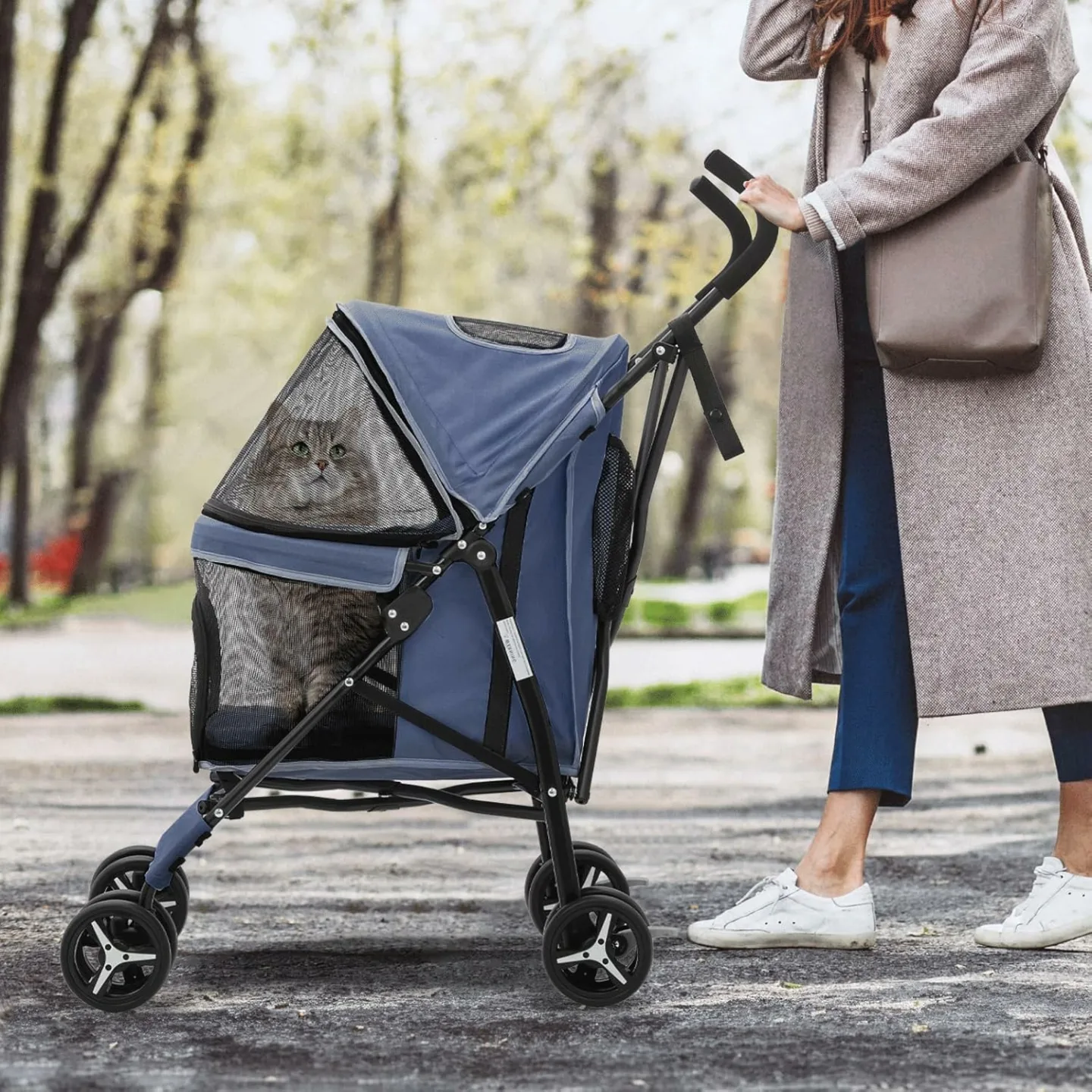 MoNiBloom 4-Wheel Pet Stroller with Sun Cover