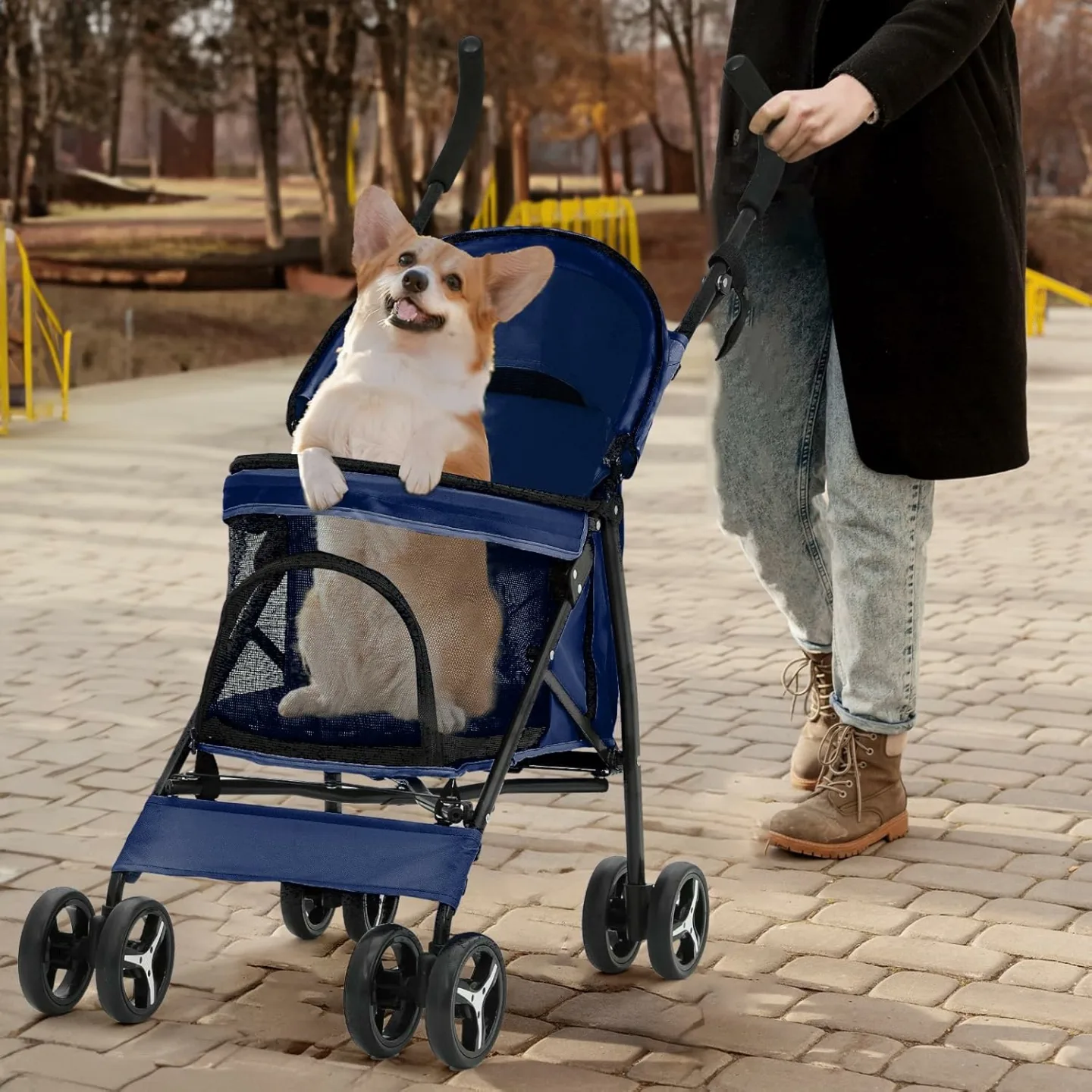 MoNiBloom 4-Wheel Pet Stroller with Sun Cover