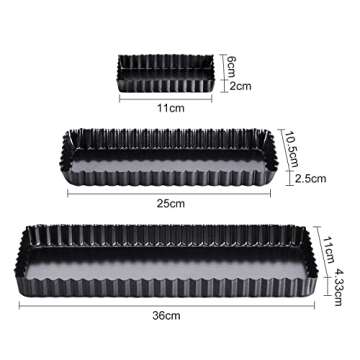 Boao 3 Pcs Rectangular Tart Pans - Nonstick Quiche Pie Pan Set with Removable Bottom