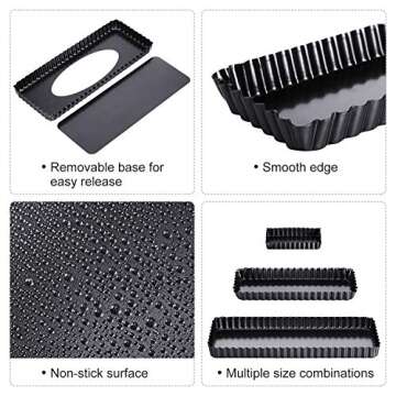 Boao 3 Pcs Rectangular Nonstick Tart Pans for Baking