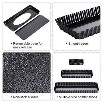 Boao 3 Pcs Rectangular Nonstick Tart Pans for Baking