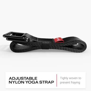 Peloton Yoga Strap | 6 ft. Adjustable and Durable Nylon Strap with Corrosion Resistant Zinc Alloy Rings for Stretching, Pilates, and Exercise, Black