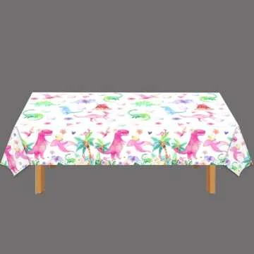 BIGKEOKI Pink Watercolor Dinosaur Birthday Tablecloth Dinosaur Birthday Tablecover Tablecloth T-Rex ...