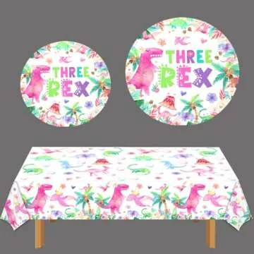 BIGKEOKI Pink Watercolor Dinosaur Birthday Tablecloth Dinosaur Birthday Tablecover Tablecloth T-Rex Dinosaur Party Supplies Decorations for Baby Girls 1st 2nd 3rd 10th Dino Bday Decorations(3)