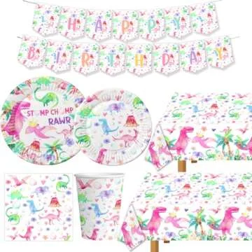 BIGKEOKI Pink Watercolor Dinosaur Birthday Tablecloth Dinosaur Birthday Tablecover Tablecloth T-Rex Dinosaur Party Supplies Decorations for Baby Girls 1st 2nd 3rd 10th Dino Bday Decorations(3)