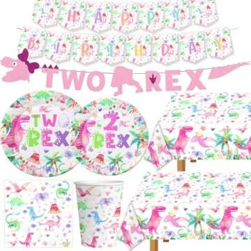 BIGKEOKI Pink Watercolor Dinosaur Birthday Tablecloth Dinosaur Birthday Tablecover Tablecloth T-Rex Dinosaur Party Supplies Decorations for Baby Girls 1st 2nd 3rd 10th Dino Bday Decorations(3)