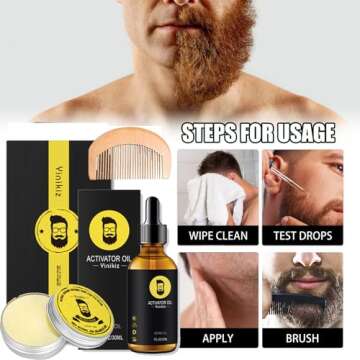 MrCuvaryas Beard Grooming Kit - Men's Christmas Stocking Stuffer With Brush, Comb, Balm, Growth Oil, Scissors