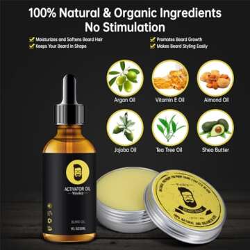 MrCuvaryas Beard Grooming Kit - Men's Christmas Stocking Stuffer With Brush, Comb, Balm, Growth Oil, Scissors