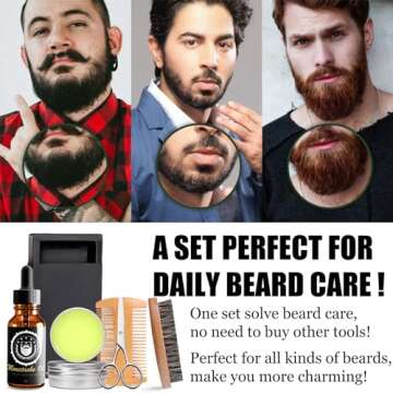 MrCuvaryas Beard Grooming Kit - Men's Christmas Stocking Stuffer With Brush, Comb, Balm, Growth Oil, Scissors