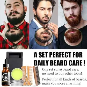 MrCuvaryas Beard Grooming Kit - Men's Christmas Stocking Stuffer With Brush, Comb, Balm, Growth Oil, Scissors