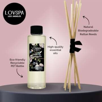 LOVSPA Santal Sandalwood Reed Diffuser Oil Refill with Replacement Scent Sticks | A Warm, Earthy & W...