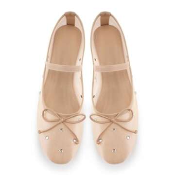 Gradinery Women's Crystal Mesh Ballet Flats Shoes Round Toe Slip On Ballerina Flats for Women Rhines...