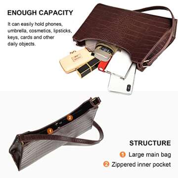 AMHDV Retro Shoulder Bag Top Handle Handbag with Crocodile Pattern Classic Tote Purse for Women (Coffee)