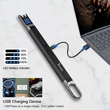 SUPRUS Candle Lighter Electric Arc Lighter Windproof Flameless USB Rechargeable Lighter with LED Light for Candle Camping BBQ Cooking (Black)