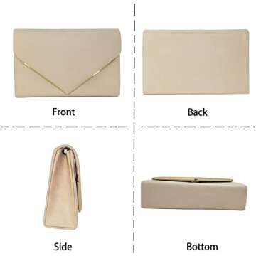Nude Evening Bags Women Clutch Purse Faux Suede Small Cute Classic Envelop Crossbody Handbag for Formal Wedding Party with Chain