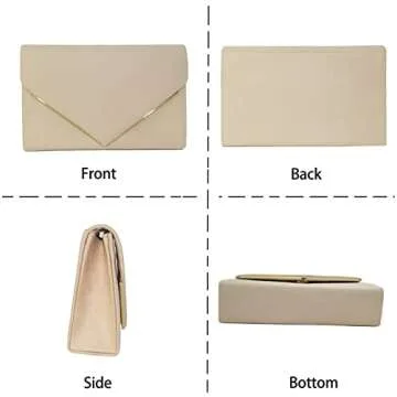 Nude Evening Bags Women Clutch Purse Faux Suede Small Cute Classic Envelop Crossbody Handbag for Formal Wedding Party with Chain