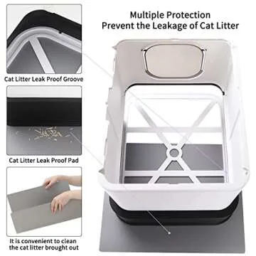 RIZZARI Millions Sold Wordwide Cat Litter Box, Large Top Entry Anti-Splashing Litter Box with Lid, Enclosed Plastic Litter Box with Handy Litter Scoop, Drawer Type Toilet Easy Cleaning (Carbon Black)