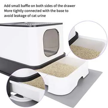 RIZZARI Millions Sold Wordwide Cat Litter Box, Large Top Entry Anti-Splashing Litter Box with Lid, Enclosed Plastic Litter Box with Handy Litter Scoop, Drawer Type Toilet Easy Cleaning (Carbon Black)