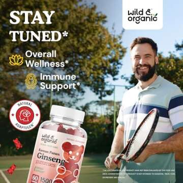 Wild & Organic Panax Ginseng Gummies 1500 mg - Korean Red Ginseng Supplement for Energy, Brain & Imm...