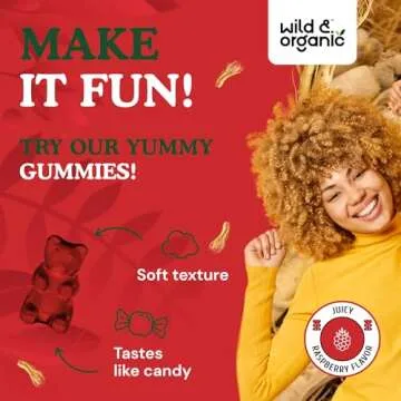 Wild & Organic Panax Ginseng Gummies 1500 mg - Korean Red Ginseng Supplement for Energy, Brain & Immune Support - Vegan, Non-GMO Root Powder Based Chews - 60 Count