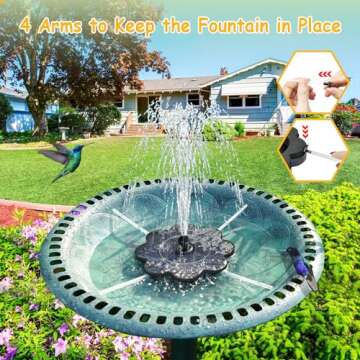 GAIZERL 3.5W Solar Fountain with 2000mAh Battery - Work On Cloudy Day- Upgrade Lucky Flower Glass Panel Solar Bird Bath Fountains, Hummingbird Water Fountain Pumps for Birdbath, Pool, and Pond