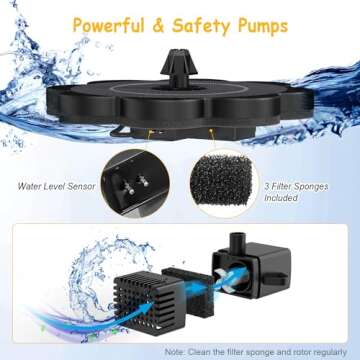 GAIZERL 3.5W Solar Fountain with 2000mAh Battery - Work On Cloudy Day- Upgrade Lucky Flower Glass Panel Solar Bird Bath Fountains, Hummingbird Water Fountain Pumps for Birdbath, Pool, and Pond