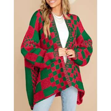 Saodimallsu Women's Checkered Sweater Cardigans for Fall
