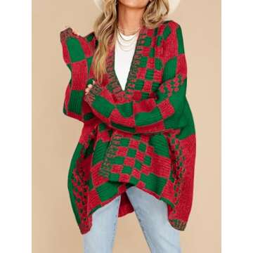 Stylish Oversized Women's Checkered Cardigan for Cozy Wear