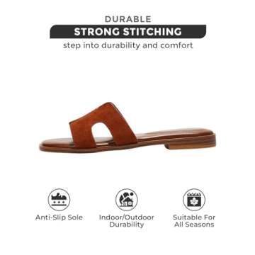 Project Cloud Fashion Flat Summer Sandals for Women 2025 - Leather Womens Sandals Comfortable Memory Foam Slides for Women Footwear - Mules Women's Sandals - Walking Sandals Women (Jannel, Brwn, 5.5)