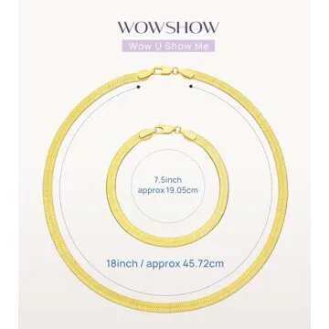 Wowshow Real Gold Plated Italian Snake Chain Necklace Flat Herringbone Choker Dainty Necklace Bracelet Set for Women 4.5MM 18 Inch