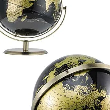 MERRG Globe, 8 inches20 cm, educationgeographyhome Decoration-Luxury Black Gold-Metal Dual-axis 720 Degree Flexible Rotation-Suitable for Children, Homes and Offices (8 inches in Diameter).