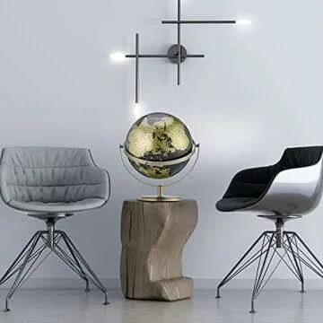 MERRG Globe, 8 inches20 cm, educationgeographyhome Decoration-Luxury Black Gold-Metal Dual-axis 720 Degree Flexible Rotation-Suitable for Children, Homes and Offices (8 inches in Diameter).