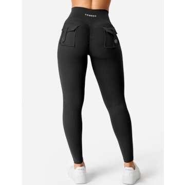 YEOREO Leggings with Pockets for Women Charm Scrunch Workout Leggings V Cross Waist Butt Lifting Gym Yoga Pants Black M