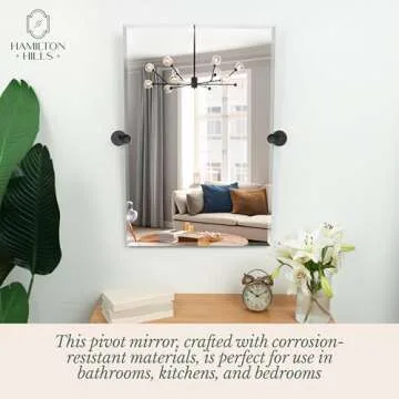 Hamilton Hills 24x36 inch Frameless Pivot Mirrors for Bathrooms with Matte Black Rounded Wall Brackets | Rectangular Tilting & Farmhouse Wall-Mounted Vanity | Hangs Horizontally and Vertically