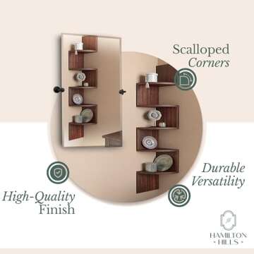 Hamilton Hills 24x36 inch Frameless Pivot Mirrors for Bathrooms with Matte Black Rounded Wall Brackets | Rectangular Tilting & Farmhouse Wall-Mounted Vanity | Hangs Horizontally and Vertically