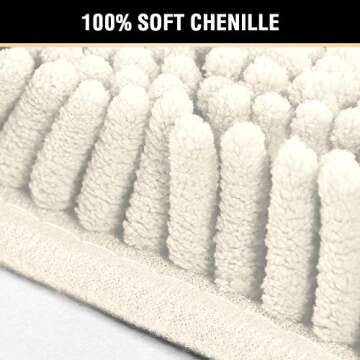 H.VERSAILTEX Bath Mat Bathroom Rug Bath Rugs for Bathroom Non Slip Bath Mats Extra Thick Chenille Rug 17" x 24" Absorbent Soft Shaggy Washable Dry Fast Plush Rugs for Bathtubs - Cream
