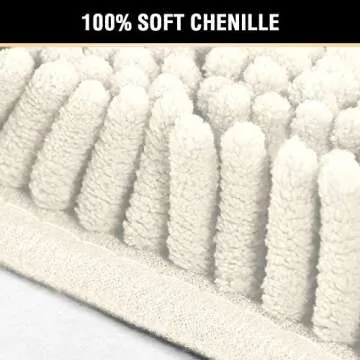 H.VERSAILTEX Bath Mat Bathroom Rug Bath Rugs for Bathroom Non Slip Bath Mats Extra Thick Chenille Rug 17" x 24" Absorbent Soft Shaggy Washable Dry Fast Plush Rugs for Bathtubs - Cream