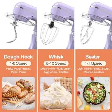CEBORY 3-IN-1 Electric Stand Mixer, 6.5QT Bowl 660W 10-Speed Kitchen Mixer, Household Food Mixers include Dough Hook, Beater and Whisk, Bread Cake Mixer for Baking and Most Home Cooks, Purple