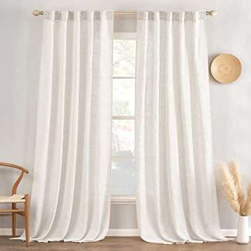 Slozzi Natural Linen Cream White Curtains 84 inches Long Rod Pocket/Back Tab Semi Sheer Drapes for L...