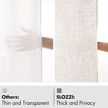Slozzi Natural Linen Cream White Curtains 84 inches Long Rod Pocket/Back Tab Semi Sheer Drapes for Living Room Linen Textured Window Draperies Light Filtering Rustic Boho Decor 2 Panels,52x84 Inch