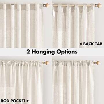 Slozzi Natural Linen Cream White Curtains 84 inches Long Rod Pocket/Back Tab Semi Sheer Drapes for Living Room Linen Textured Window Draperies Light Filtering Rustic Boho Decor 2 Panels,52x84 Inch