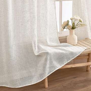 Slozzi Natural Linen Cream White Curtains 84 inches Long Rod Pocket/Back Tab Semi Sheer Drapes for Living Room Linen Textured Window Draperies Light Filtering Rustic Boho Decor 2 Panels,52x84 Inch